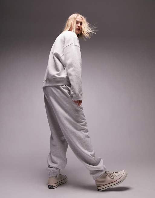 Topshop - Joggers oversize extra larghi grigio mélange con fondo elasticizzato in coordinato