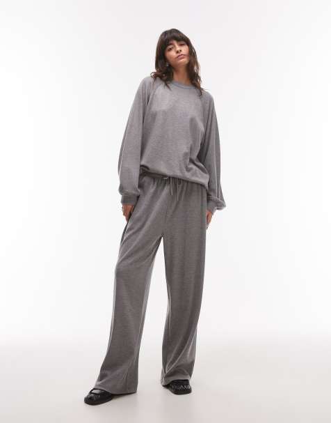 Topshop - Joggers premium grigi a coste a fondo ampio - view 1