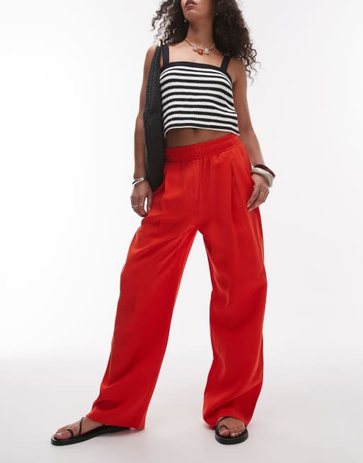Topshop - Joggers rossi sartoriali con elastico in vita, 2 di 5