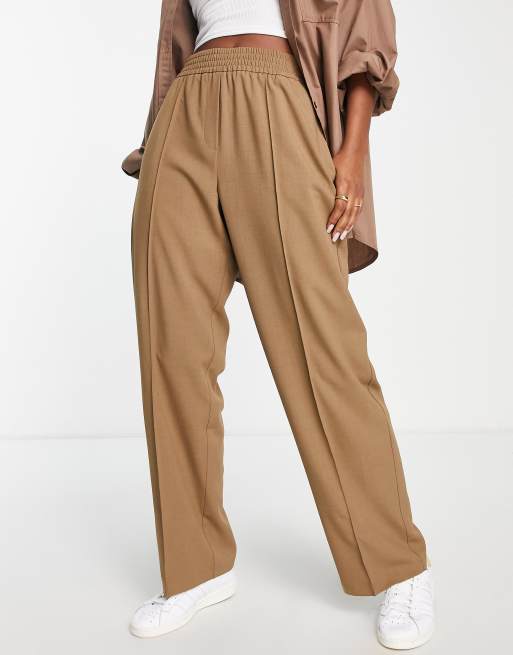 Topshop - Joggers sartoriali con vita elasticizzata color cammello