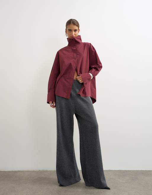 Topshop joggers super morbidi a pieghe a gamba ampia color antracite, 1 di 5