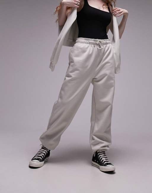Topshop – Joggersy oversize w kolorze ecru z mankietami