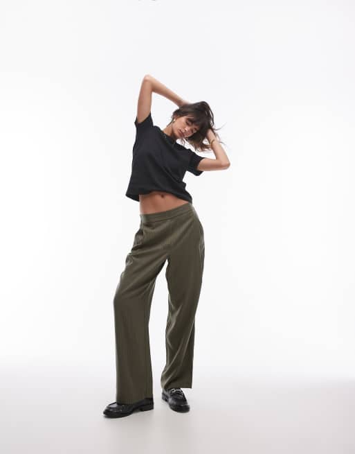 Topshop – Joggersy w kolorze khaki w prążki