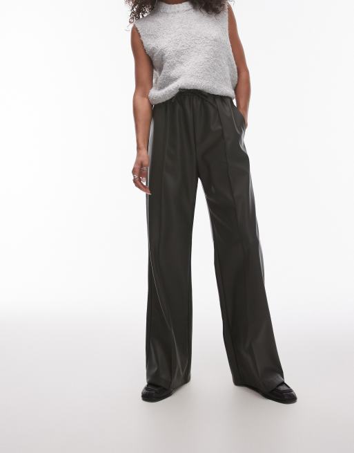 Topshop – Joggersy z imitacji skóry w kolorze khaki