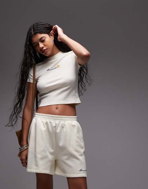 Topshop – Jogging-Shorts in Ecru mit aufgestickter „Limonata-“Grafik - view 1