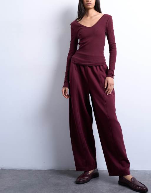 Topshop - Joggingbroek met ballonpijpen in bordeauxrood, 2 van 5