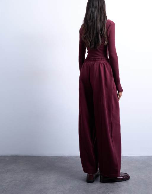 Topshop - Joggingbroek met ballonpijpen in bordeauxrood, 4 van 5