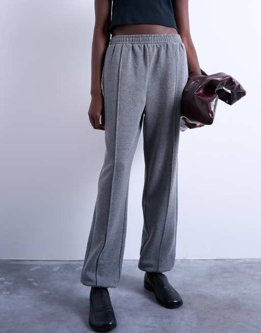 Topshop - Joggingbroek met boorden en ingestikte plooien in gemêleerd donkergrijs
