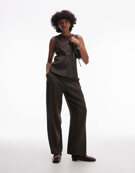 Topshop - Joggingbroek met krijtstreep in kaki bruin, deel van co-ord set