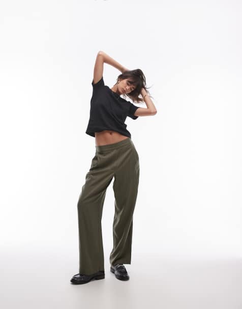 Topshop - Joggingbroek met krijtstreep in kaki - view 1