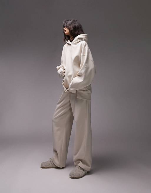 Topshop - Joggingbroek van combi-set met rechte pijpen in ecru, 4 van 4