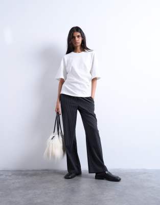 Topshop - Jogginghose in Anthrazit mit Nadelstreifen und Boxershorts-Bund-Grau