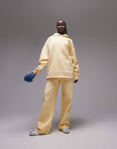 Topshop – Jogginghose in Buttermilch mit weitem Bein und Acid-Waschung - view 1