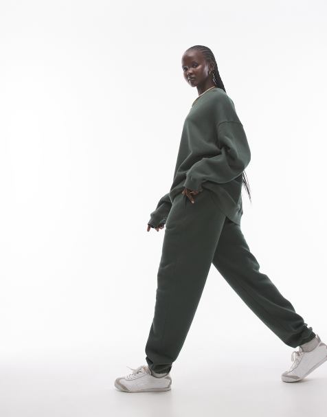 Topshop – Jogginghose in Dunkelgrün mit Bündchen, Kombiteil - view 1