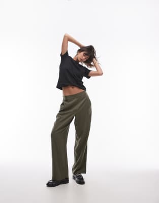 Topshop - Jogginghose in Khaki mit Nadelstreifen-Grün