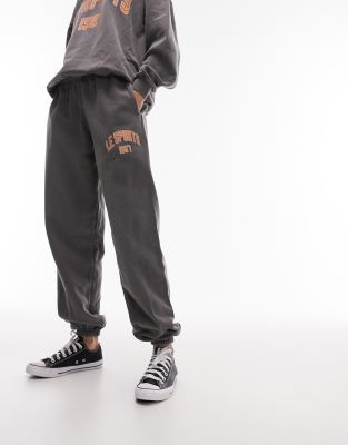 Topshop - Jogginghose in verwaschenem Schwarz mit „Le Sports"-Print, Kombiteil