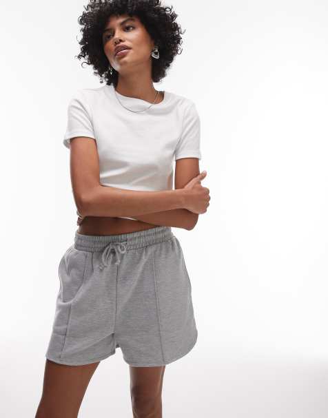 Topshop – Joggingshorts in Grau meliert mit Biesen - view 1