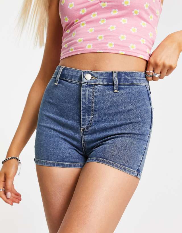 Topshop - joni denim short in mid blue