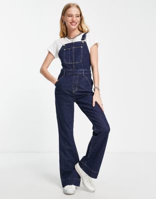 Topshop Joni flare denim jumpsuit in indigo