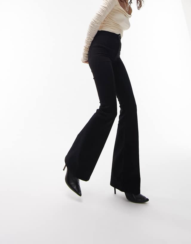 Topshop Hourglass skinny rib flared pants in black