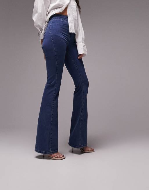 Topshop Joni flare jeans in mid blue