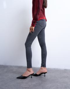 Model wearing Joni high rise super skinny jean in washed black 