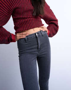 Model wearing Joni high rise super skinny jean in washed black 