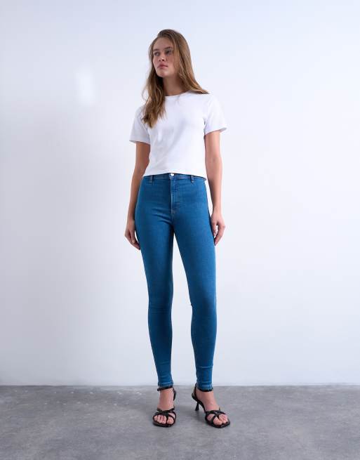 Topshop Joni high rise super skinny jeans in mid blue ASOS