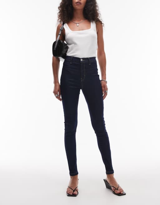 Topshop – Joni – Indigoblå, tvättade, extra skinny jeans med hög midja