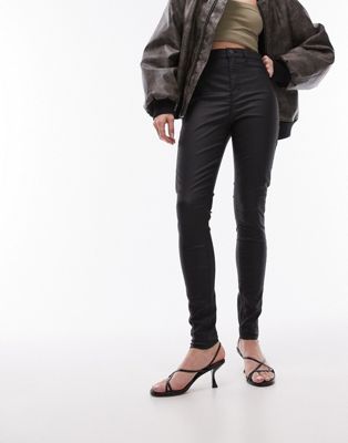 Topshop Joni jeans in coated black - ASOS Price Checker