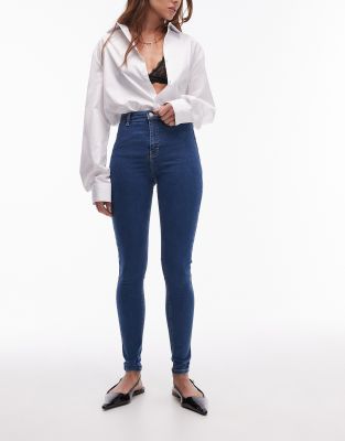 Topshop - Joni - Jeans in Mittelblau mit hohem Bund