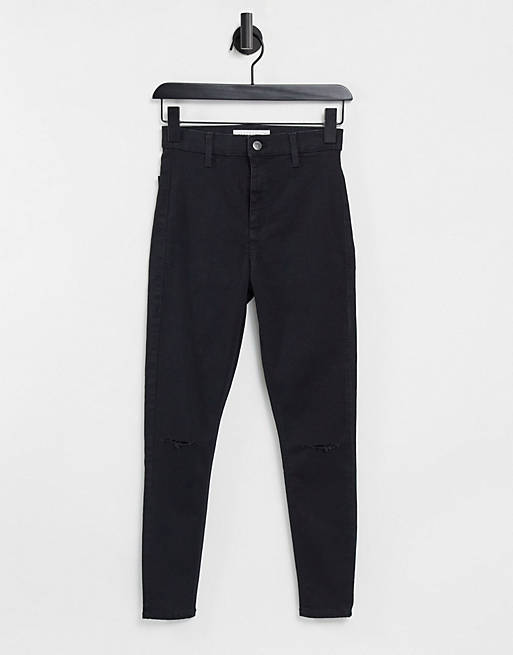 Topshop – Joni – Jeans mit doppelten Knierissen in Schwarz