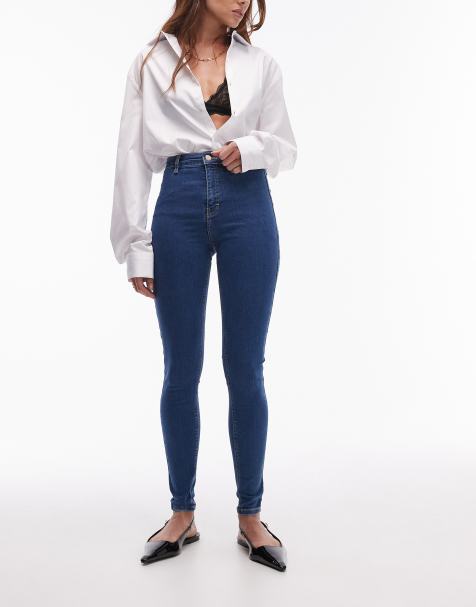 Topshop - Joni - Mellemblå og højtaljede super skinny-jeans - view 1