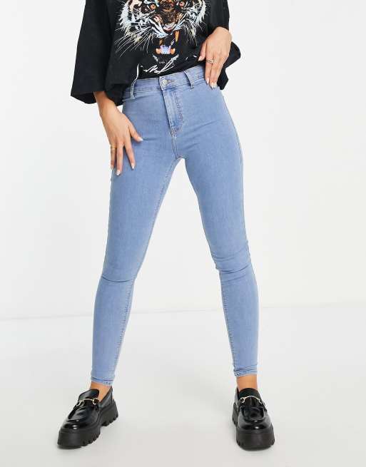 Topshop – Joni – Niebieskie jeansy z efektem wybielenia