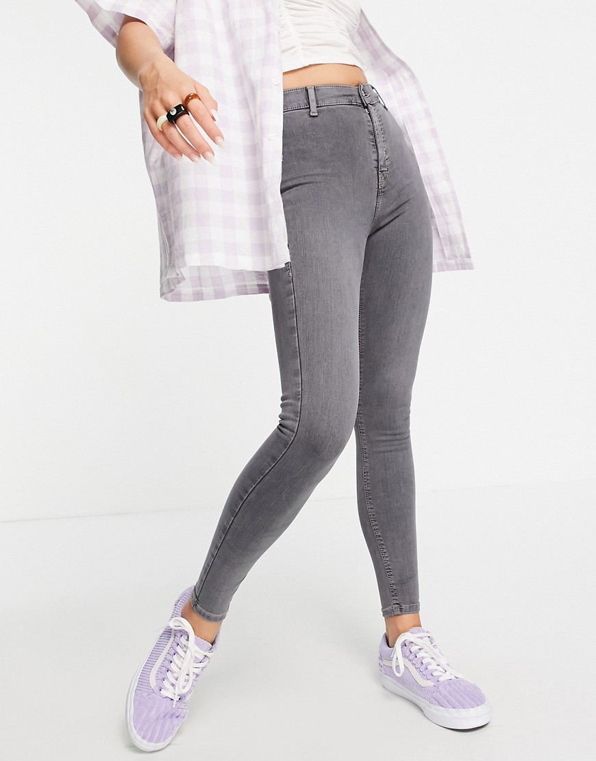Topshop Joni recycled cotton blend jeans in gray-Grey