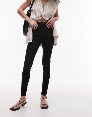 Topshop - Joni - Sehr eng geschnittene Skinny-Jeans in reinem Schwarz mit hohem Bund