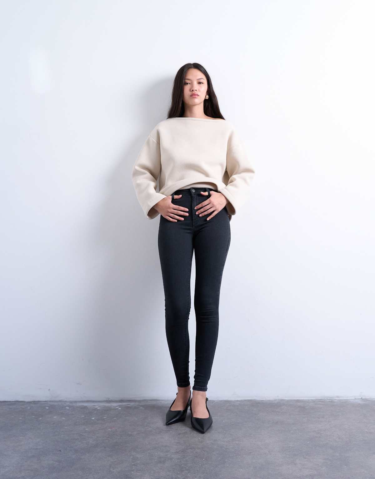 Topshop Joni skinny high rise jean in washed black