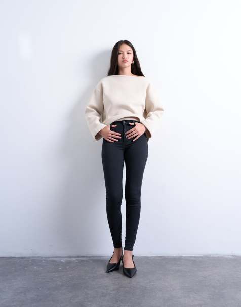 Topshop Joni skinny high rise jeans in washed black - view 1