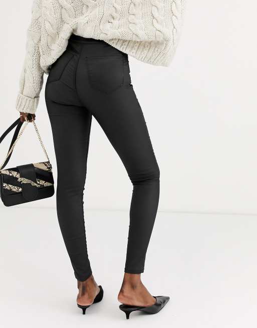 Topshop Joni skinny jeans in coated black