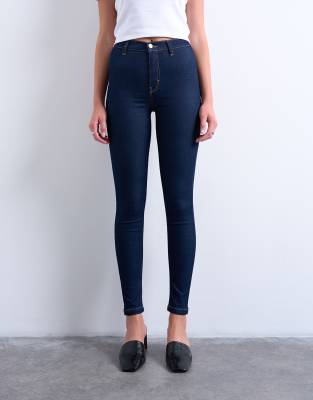 Topshop - Joni - Skinny-Jeans in Rinse-Waschung mit hohem Bund-Blau