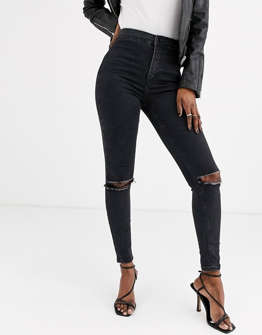 Topshop Joni skinny jeans with rips in black