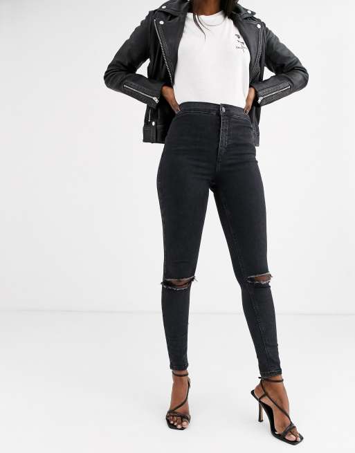 Topshop Joni skinny jeans with rips in black, 4 of 4