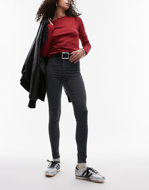 Topshop - Joni - Sorte forvaskede og højtaljede super skinny-jeans - view 1