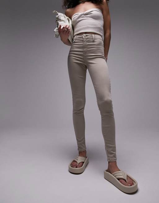 Topshop - Joni - Super skinny jeans met hoge taille in zandkleur 
