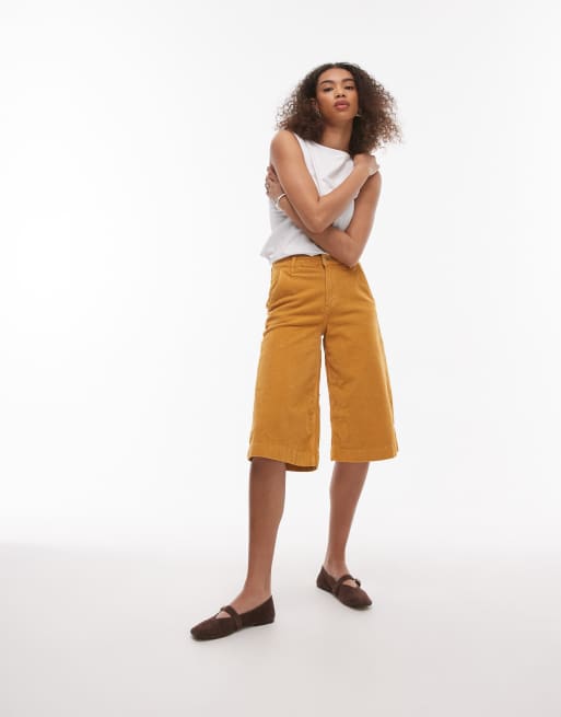 Topshop - Jorts a cilindro in twill di cotone color cammello