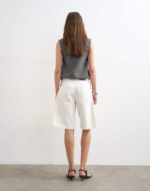 Topshop - Jorts di jeans a cilindro bianchi, 4 di 5
