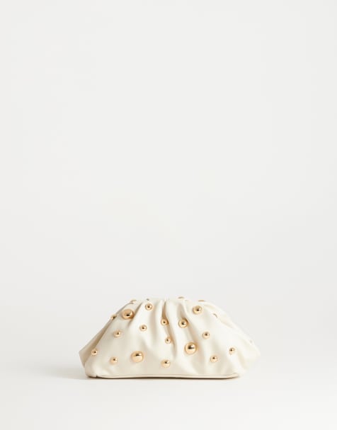 Topshop - Josephine - Bolso clutch pequeño blanco hueso con tachuelas - view 1