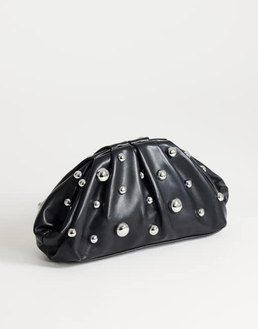 Topshop Josephine small studded clutch bag in black, 3 of 4