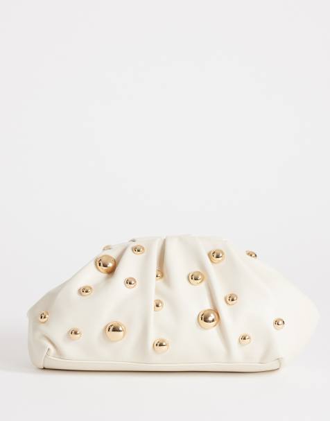 Topshop Josephine small studded clutch bag in off-white - view 1
