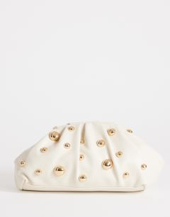 Josephine small studded clutch bag in off white